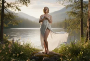 Pessoa com expressão serena em ambiente natural simbolizando aceitação corporal.