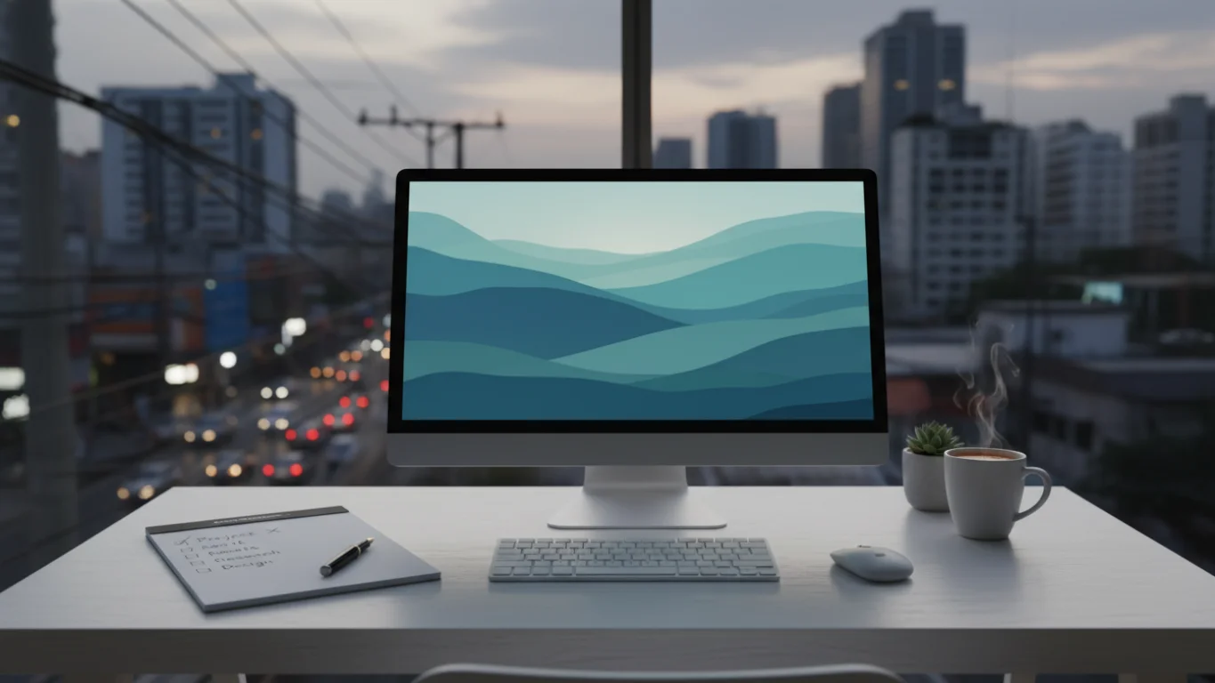 Espaço de trabalho organizado simbolizando um processo eficiente contra o caos externo