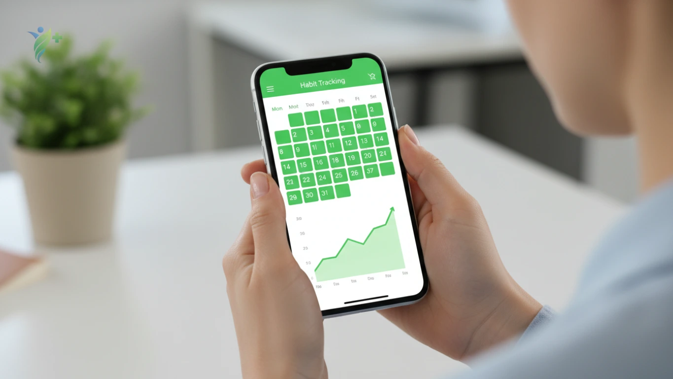 Resultados visíveis da constância Mãos segurando um celular mostrando um gráfico de progresso ascendente e positivo